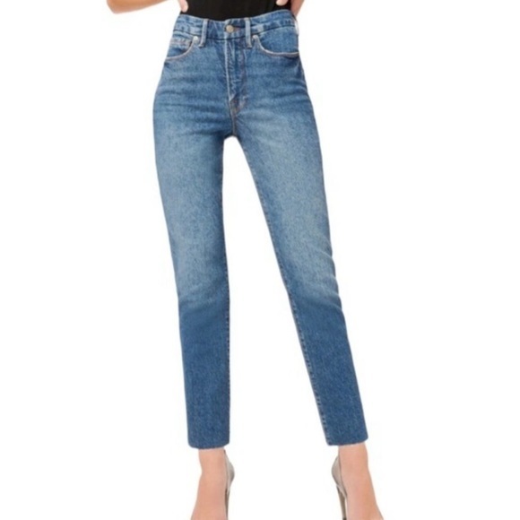 GOOD AMERICAN NWT  GOOD CLASSIC HIGH RISE RAW HEM BLUE JEAN SZ 26 - Picture 1 of 11
